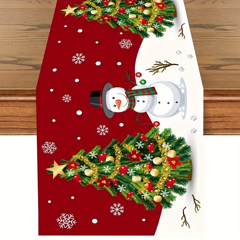 

1pc Red Christmas & Table - Polyester, Rectangular, For Dining & Decor