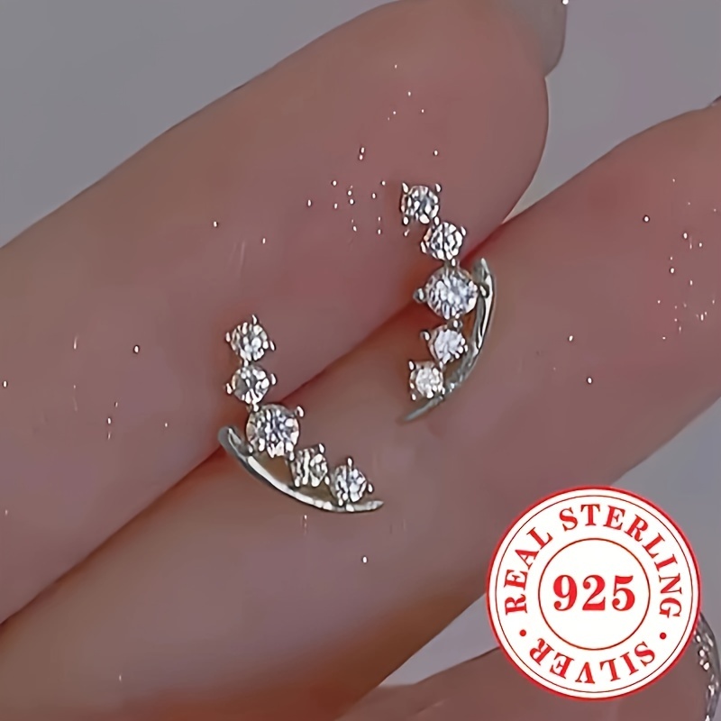 

Elegant & Cute 925 Sterling Silvery Stud Earrings With Sparkling Cubic Zirconia - Perfect Or Party Accessory, April Birthstone Gift For Her