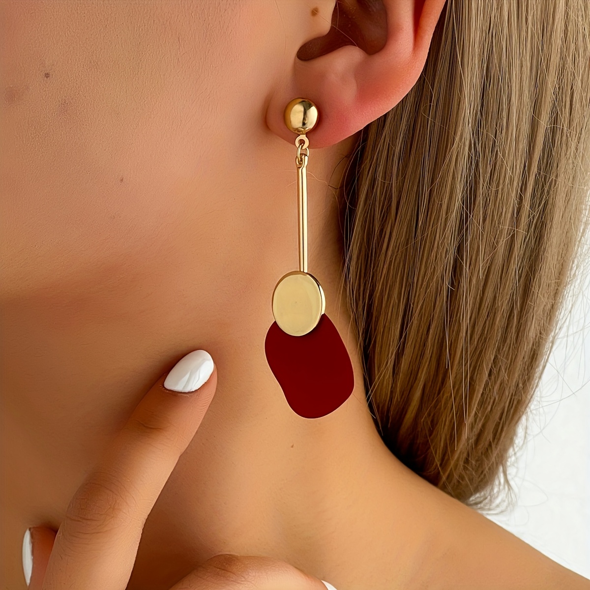 Geometric Long Circular Metal Earrings, Stylish Gift