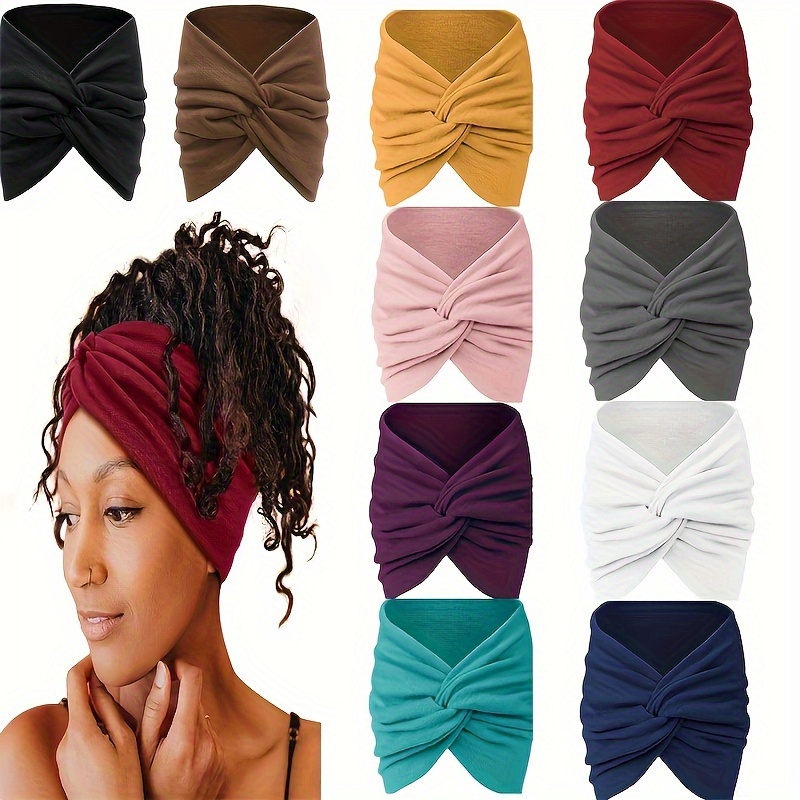 

10 Pairs Wide Headbands With Knot, Multi-color Soft Elastic Hair Bands, Sweat-wicking Yoga Sports Accessories For Women