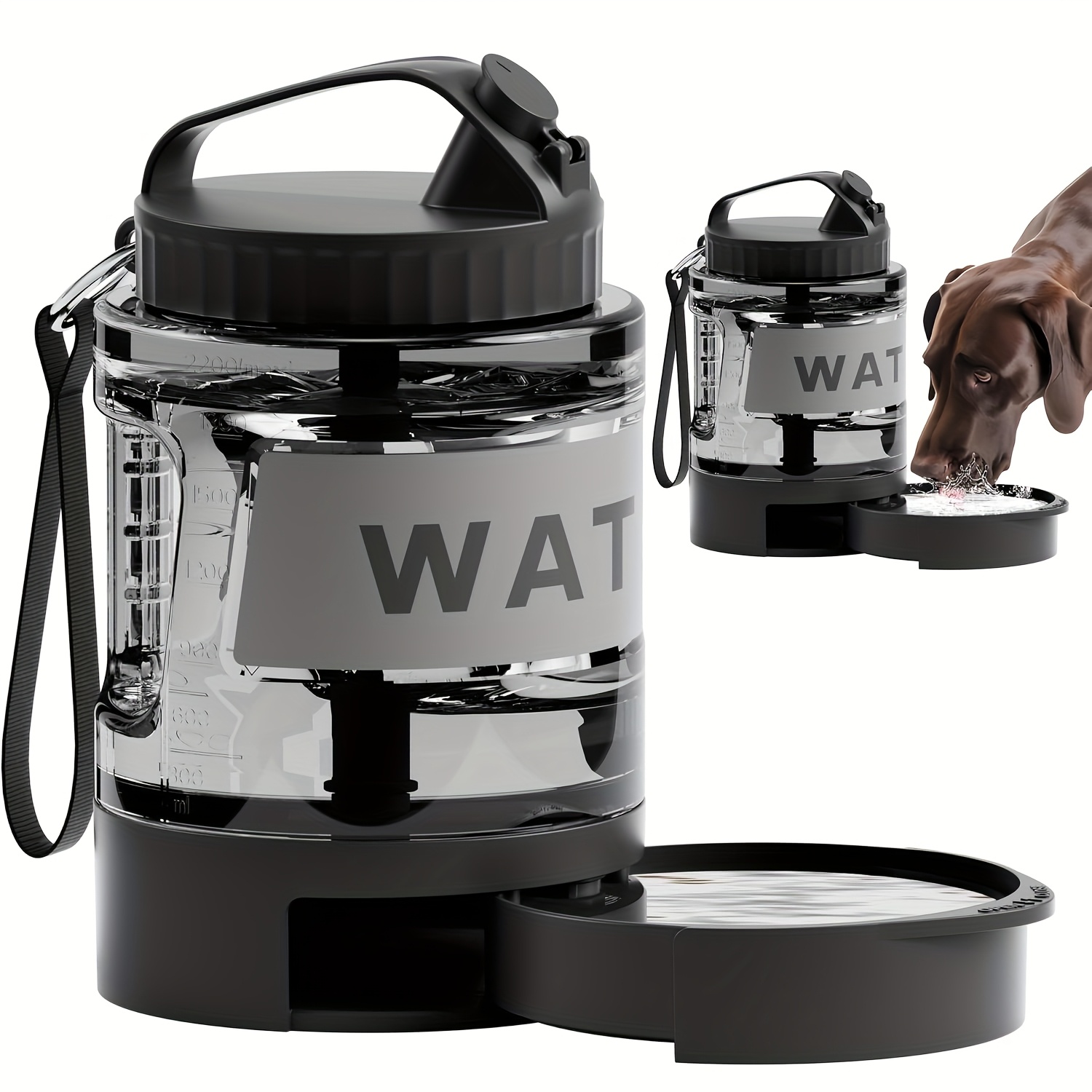 TEMU 2.2l Dog Travel Water Bottle With Pull-out Drinking Bowl, Portable Dog Drinking Bowl Dispenser, Suitable For Large, Medium, And Dogs To , Travel, And Dog Parks, Black