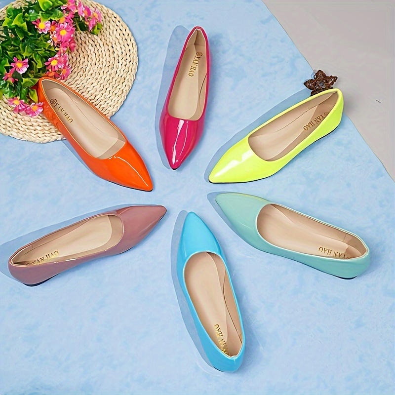

Women's Solid Color Flat Shoes, Casual Point Toe Slip On Shoes, Lightweight & Comfortable Shoes