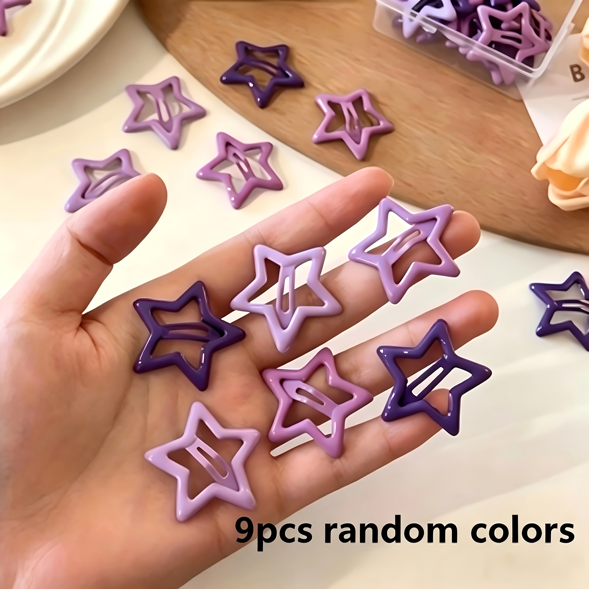 TEMU 9pcs Random Purple Dopamine Star Hair Clips For Women, Fashionable Bangs Bb Side Star, Casual Wear, Bangs Styling, Fashion Clips, , Durable