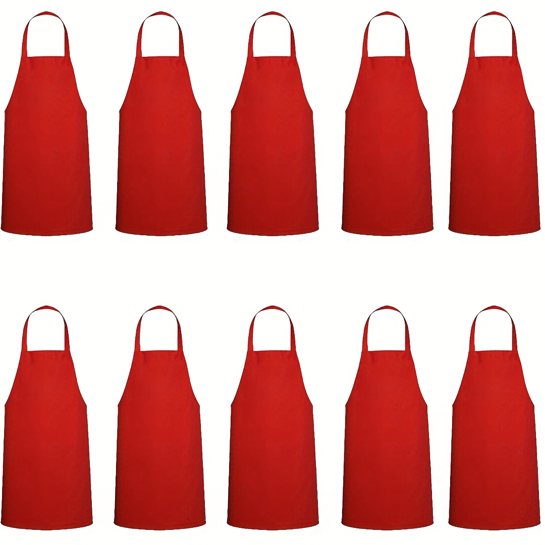TEMU 10pcs Chef Aprons - Men's And Women's Barbecue Aprons, Cooking Aprons Suitable For Barbecue, Home, Work Restaurant Use, Christmas-style Red And