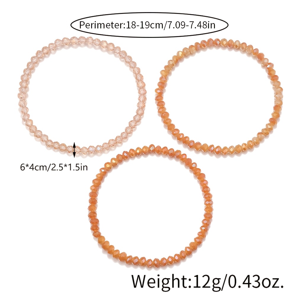 3pc Bohemian Style Gradient Orange Multi-Faceted Glass Beads Bracelet Set