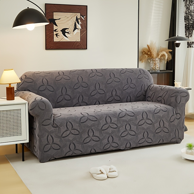 Housse De Canapé Semi-circulaire En Velours Extensible - Dimensions 102x300 Cm - Motif Feuilles - Protection élégante Pour Canapé 5 Places, Facile à Installer - 8