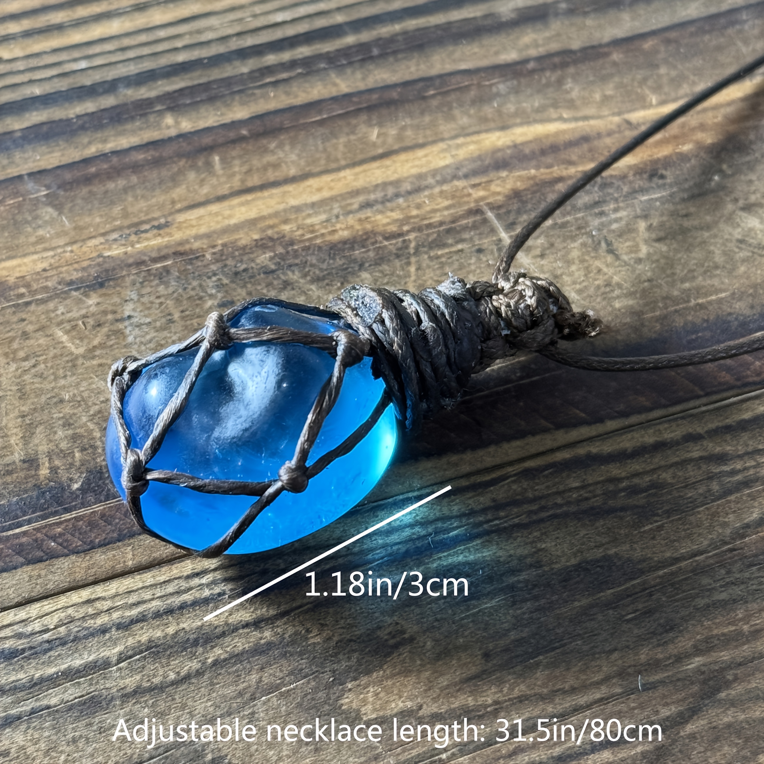 Handmade Vintage Natural Blue Glazed Pebble Pendant Necklace