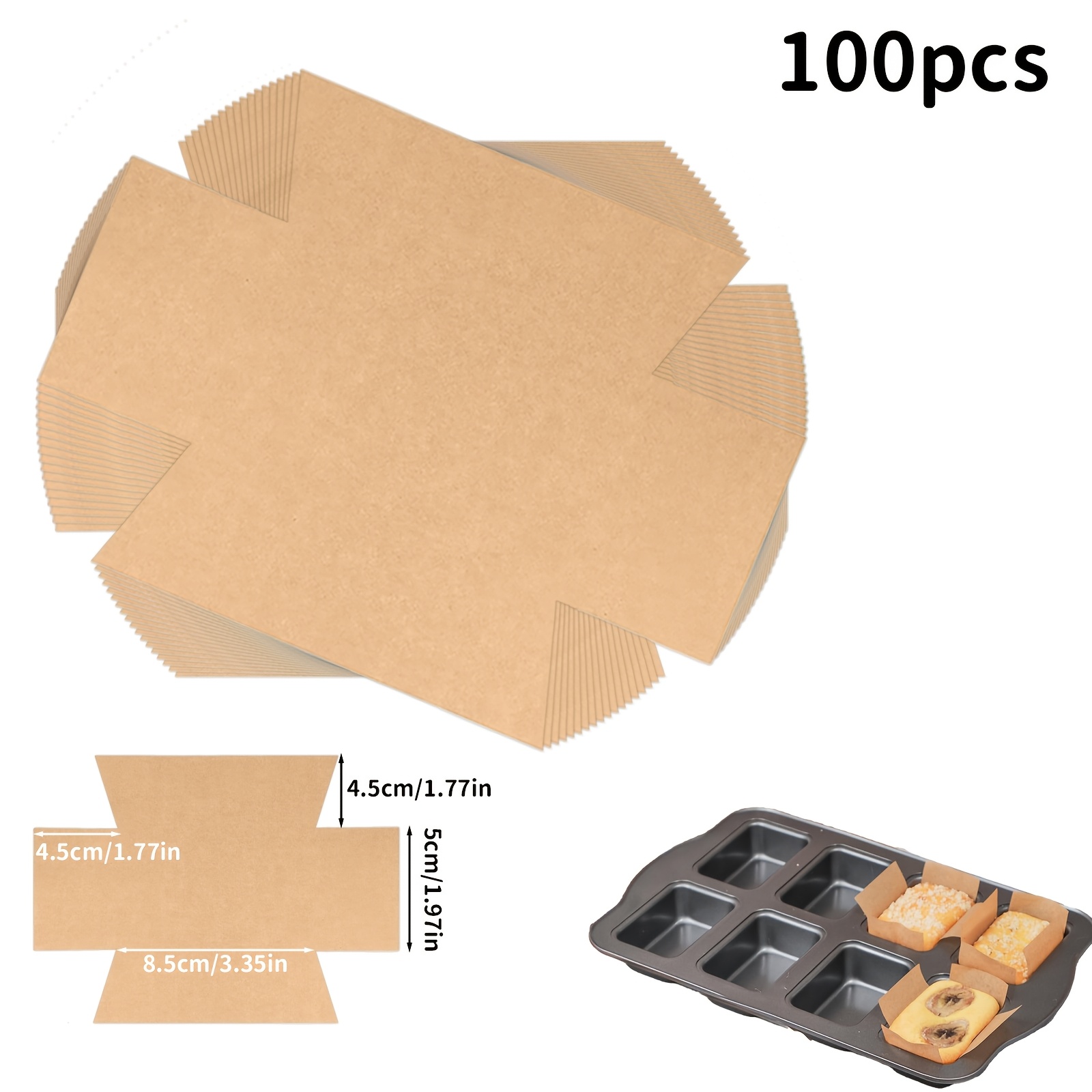TEMU Lot de 100/200/400 doublures pour moules à pain, doublures en papier sulfurisé pour moules à mini pains de 8 cavités, moule à pain rectangulaire