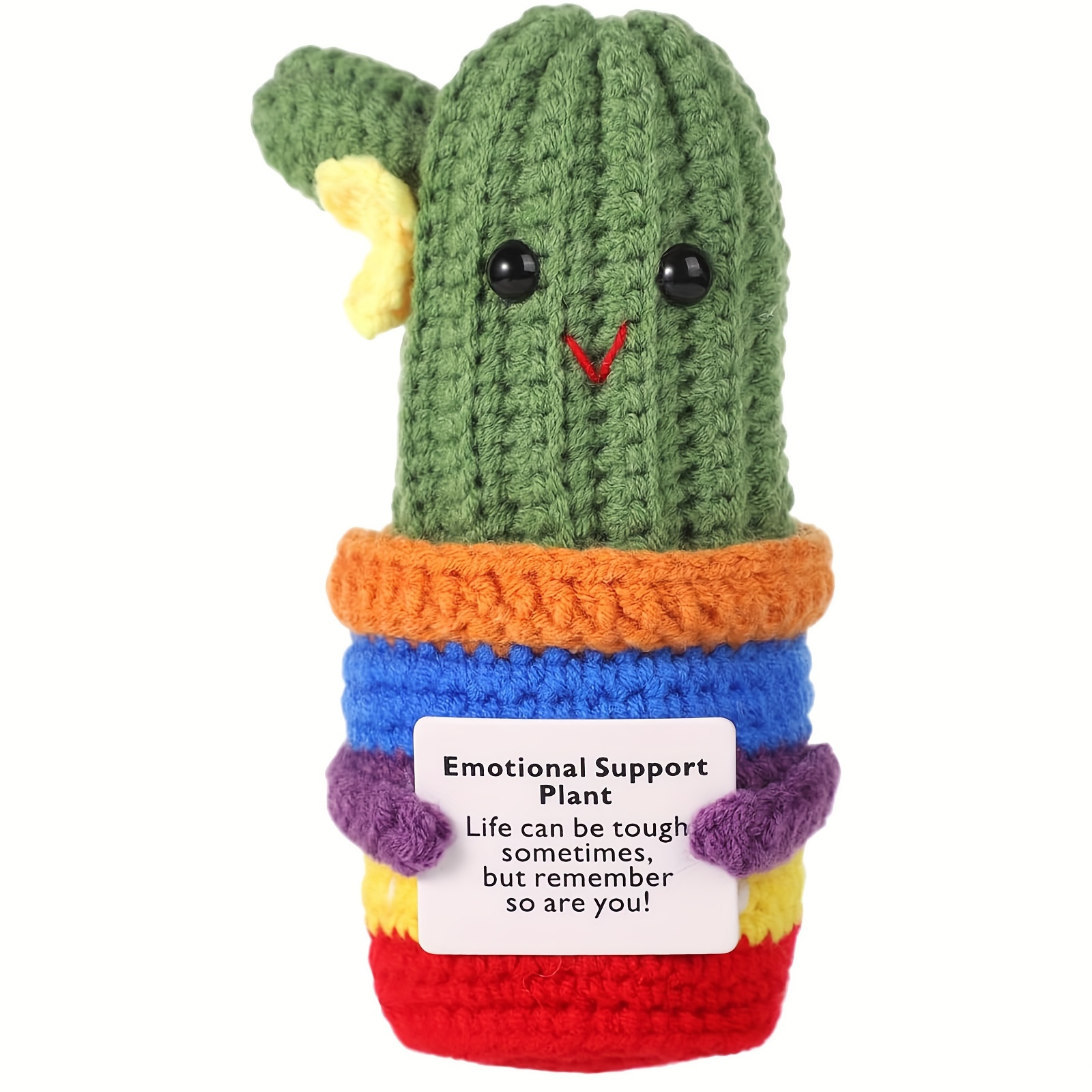 

quirky Gift" 5.1" Whimsical Crochet Cactus With Encouragement Card - Wool Knitted Plant Doll, Perfect For Parties, Birthdays & Cinco De Mayo Celebrations