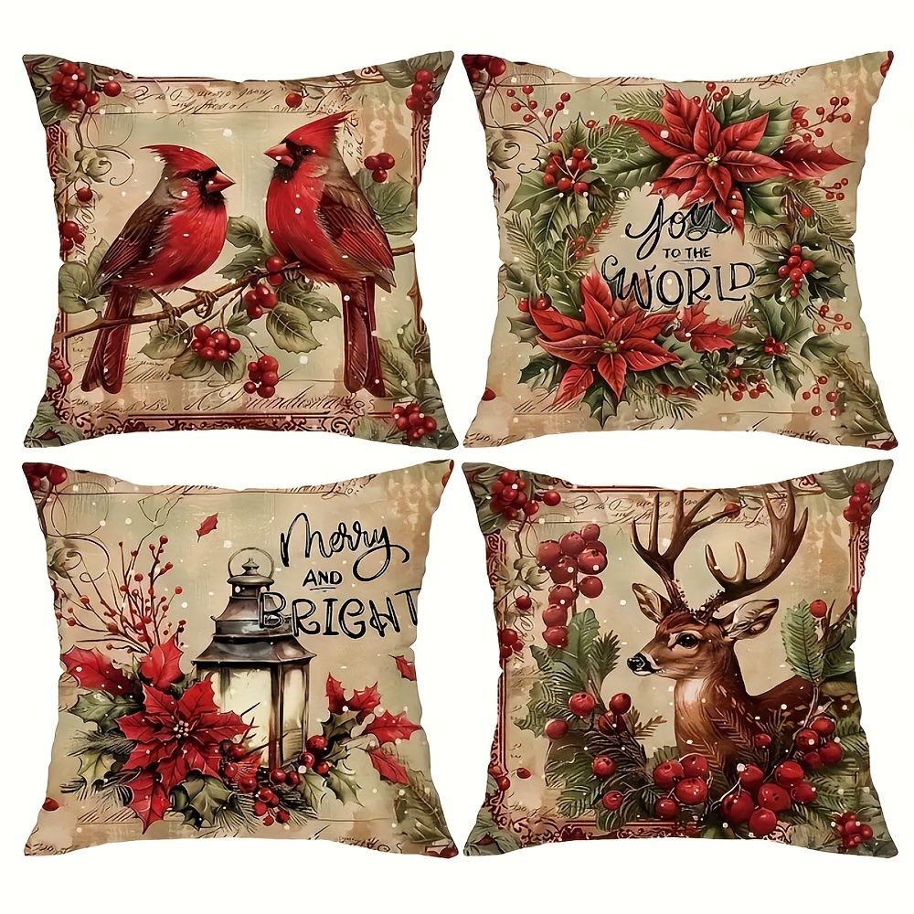 

4pcs Winter-themed Square Pillow Covers Set - , Modern Polyester With Zipper Closure, Machine Washable (inserts Not Included) - Holiday Decor, Sofa, Bedroom, Living Room