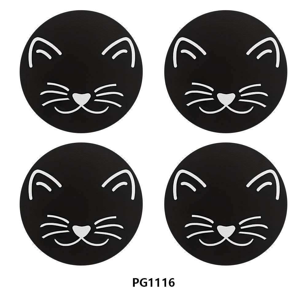 TEMU 4pcs Black And White Cat Car Cup Holder, 7cm Circular Car Coaster. Car Interior Decoration Water Cup Mat, Beverage Cup Mat, And Mat Accessories And Party Gifts