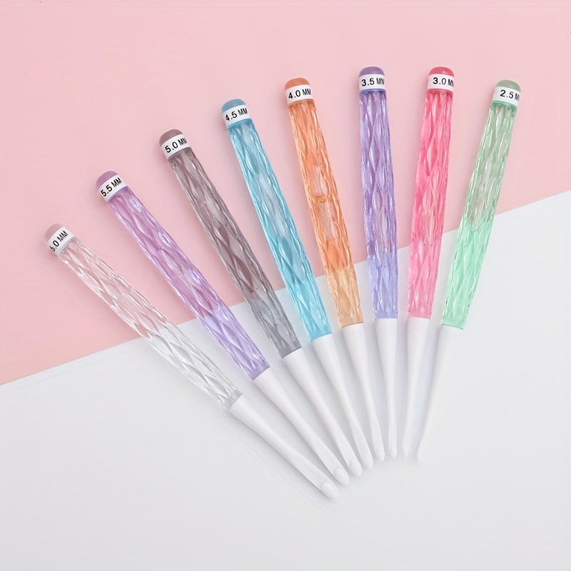 

8pcs Candy-colored Abs Crystal Handle Crochet Hook Set For Diy Yarn Crafting