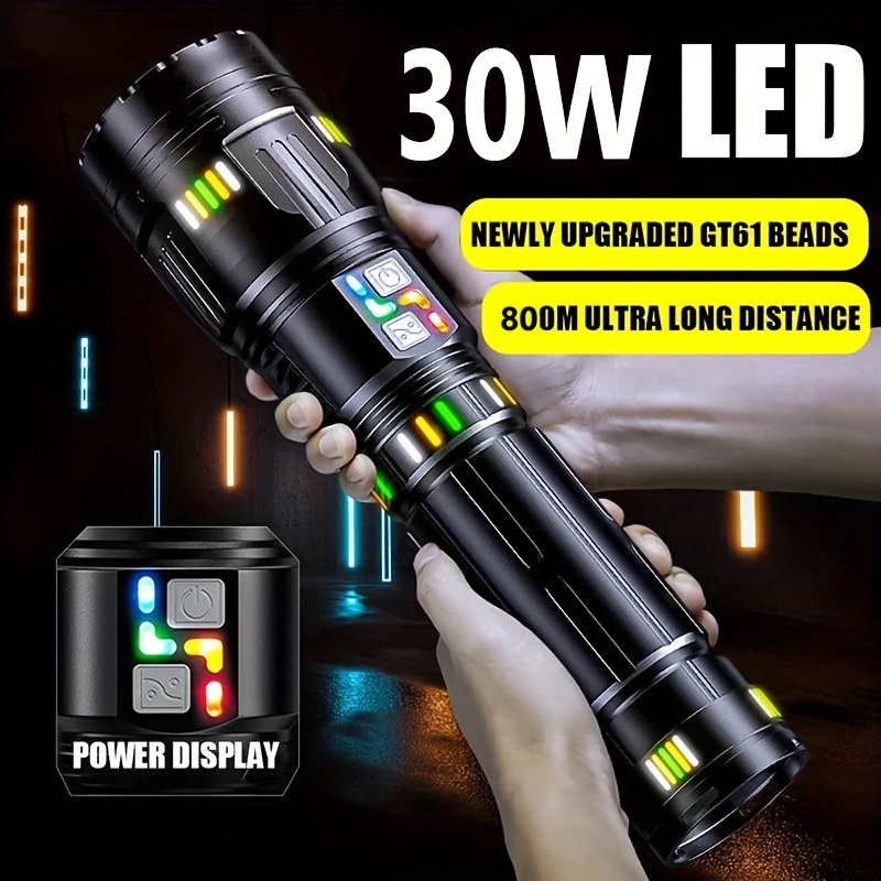 

Wuzhishang 30w Led Flashlight, Tactical With Power Display, Usb Rechargeable Lithium Battery, Non-waterproof, Multi-component Emergency Light, Flashlight Rechargeable, Wuzhishang