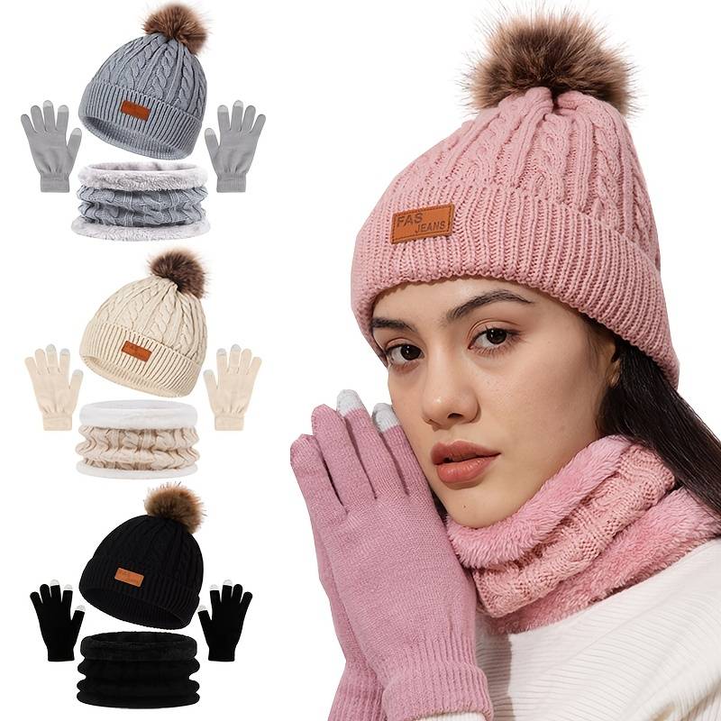 Ensemble Bonnet écharpe Gants Femme/homme Hiver | Écharpe Dégradée, Bonnet à Pompon, Gants Tactiles, Doublure épaisse