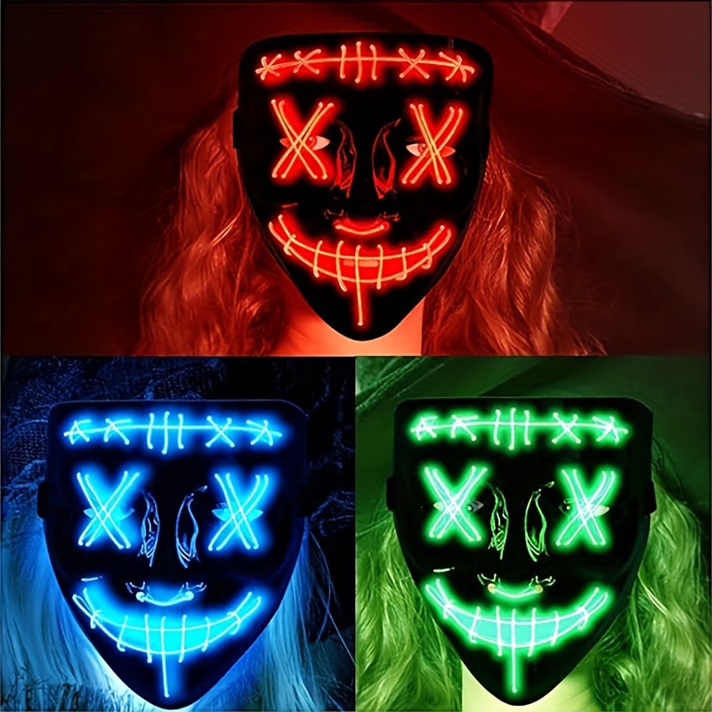 

3 Pack Led Halloween Masks, Halloween Light Up Mask With 3 Light , Festival Cosplay Halloween Costume Masquerade Parties, Decorative Wall, Scary Mask For Halloween Festival