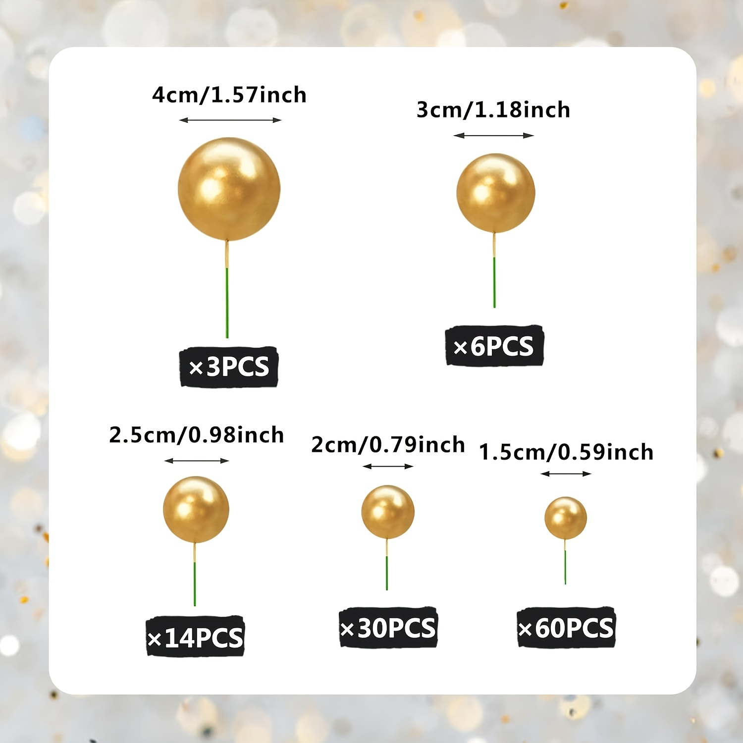 TEMU 113pcs 5 Size Ball Cake Picks Colorful Ball Shaped Cake Topper Pearl Balls Cupcake Cake Insert Topper For Birthday Party Wedding Decoration