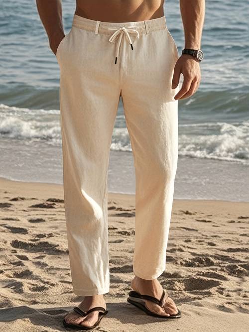 1pc mens casual golf tennis pants breathable linen blend loose fit with drawstring waist for indoor outdoor activities beach wardrobe essential