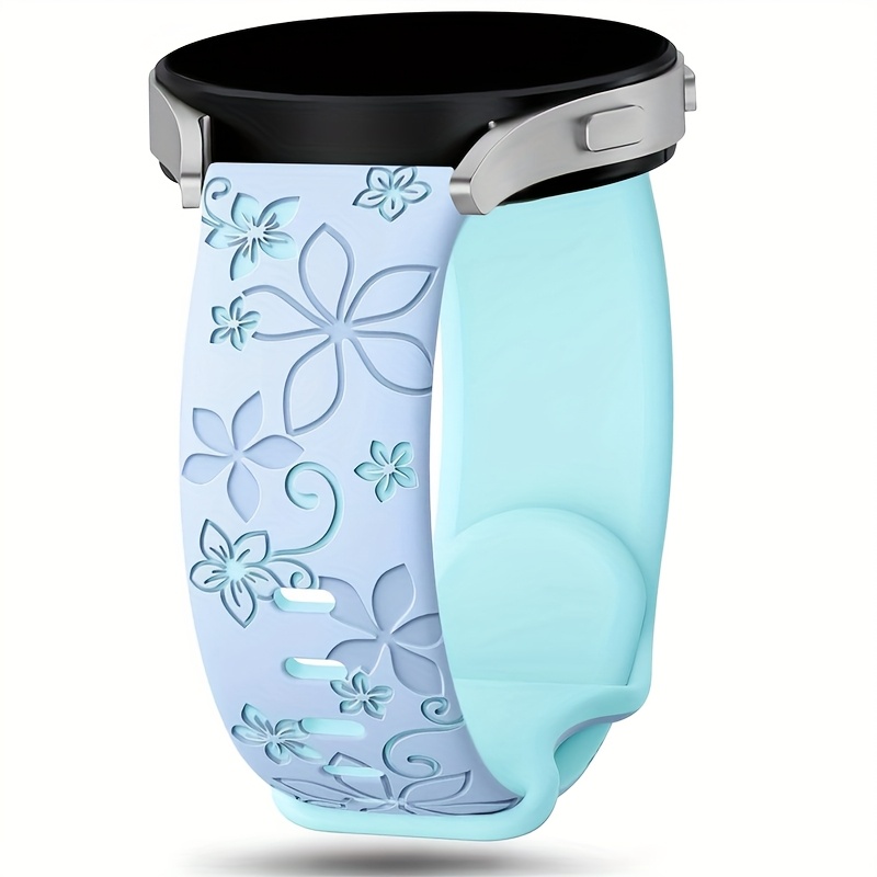 Cute Floral Engraved Two-Tone Flower Design Strap for Galaxy Watch 7 6 5 4 Classic/Pro 44mm 40mm Band Correa Soft Sport Bracelet Compatible with Huawei GT 2e 3 4 Watchband 20mm 22mm, Watch Straps for Smart Watch, Galaxy Watch Ultra Accessories, Watch Strap Charms, Galaxy Watch Ultra Strap, Watch Strap for Women, Fitness Tracker Strap, Smartwatch Accessory, Stylish Watchband, Decorative Strap, Flexible Material, Comfortable Fit, Replacement Band, Adjustable Strap,