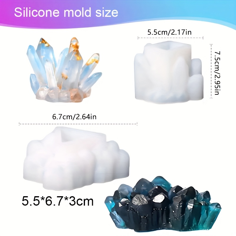 Image of 2pcs Crystal Cluster Resin Mold, Large And Small Size Crystal Shaped Resin Silicone Mold, Quartz Epoxy Resin Resin Crafts Mold, Suitable For Jewelry Making, Crystal Stones, Home Crafts Decoration