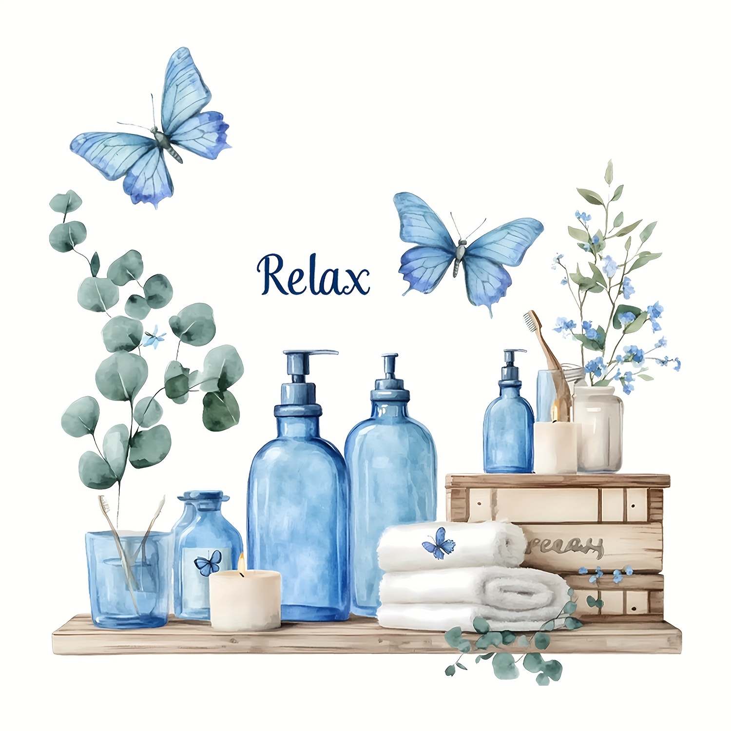 1pc Blue Wall Sticker, Wall Decals Removable Vinyl Stickers, Bathroom Washroom Toilet Artwork Home Decoration