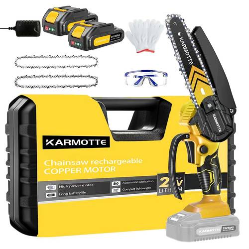 mini chainsaw 6 inch 8 inch brushless with 2 pack 2000mah batteries and 2 pack chains auto system toolless adjustment lightweight portable design for tree trimming wood cutting household use