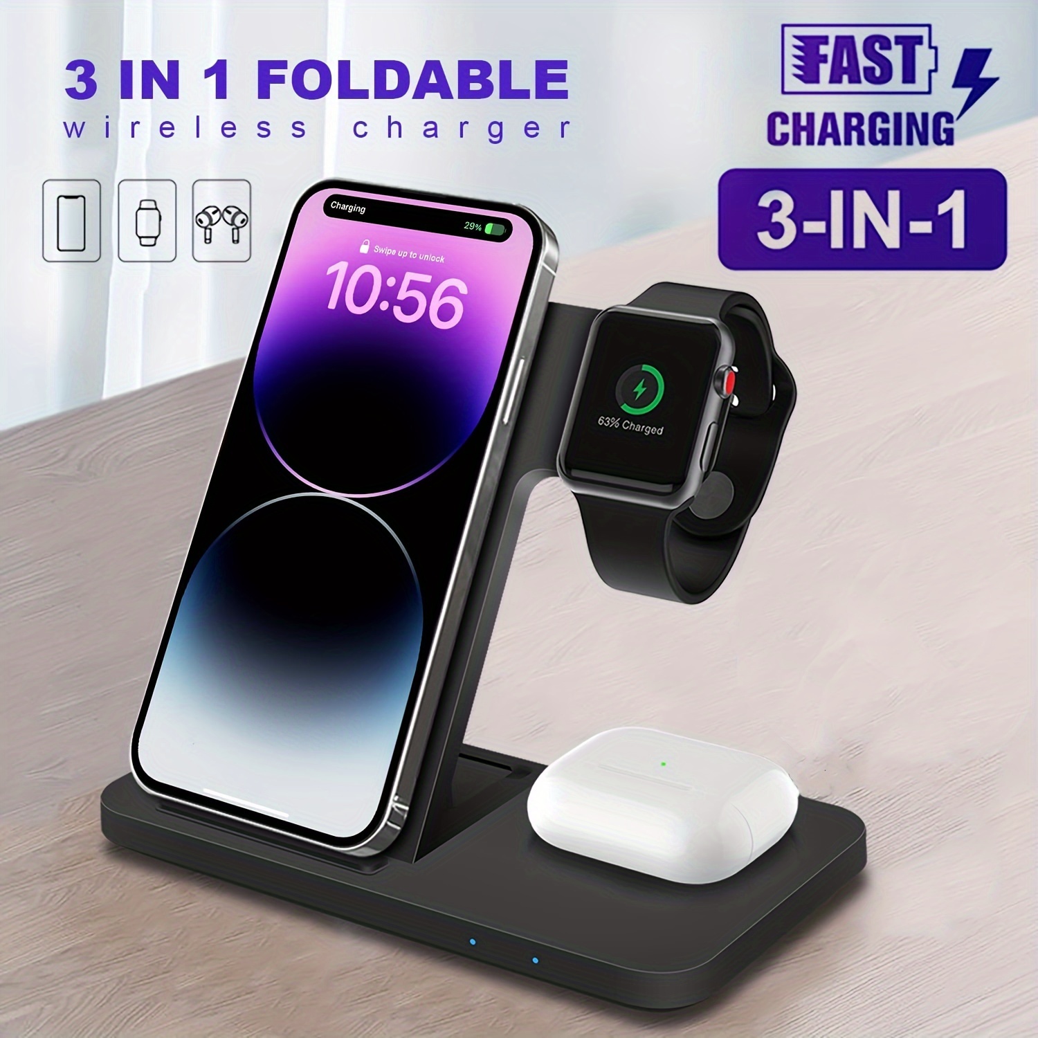 

3 In 1 Wireless Charging Station For Iphone, Multiple Devices Wireless Charger Stand For Iphone 15/14/13/12/11/se/xs/xr/x/8 Plus Mini, Fast Charging Dock For Iwatch Ultra/9/8/se/7/6/5/4/3, /3/2