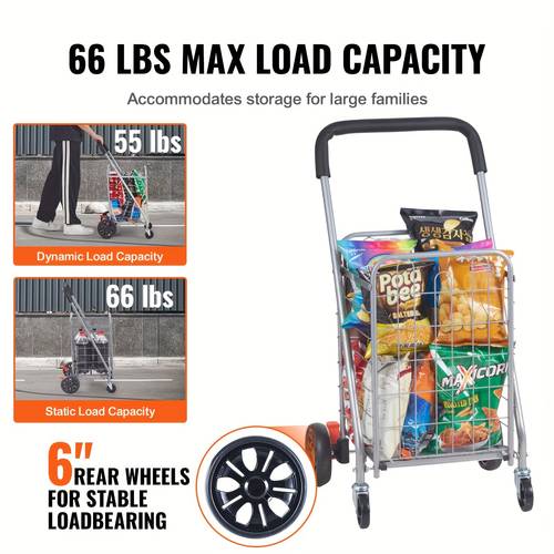 folding shopping cart 66 lbs capacity grocery utility cart with rolling swivel wheels heavy duty foldable laundry basket trolley compact lightweight collapsible for luggage