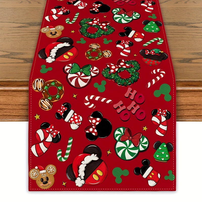 

Red Christmas Table Runner With Cartoon Mouse Design - Polyester, Holiday & New Year Decorations Holiday Decorations