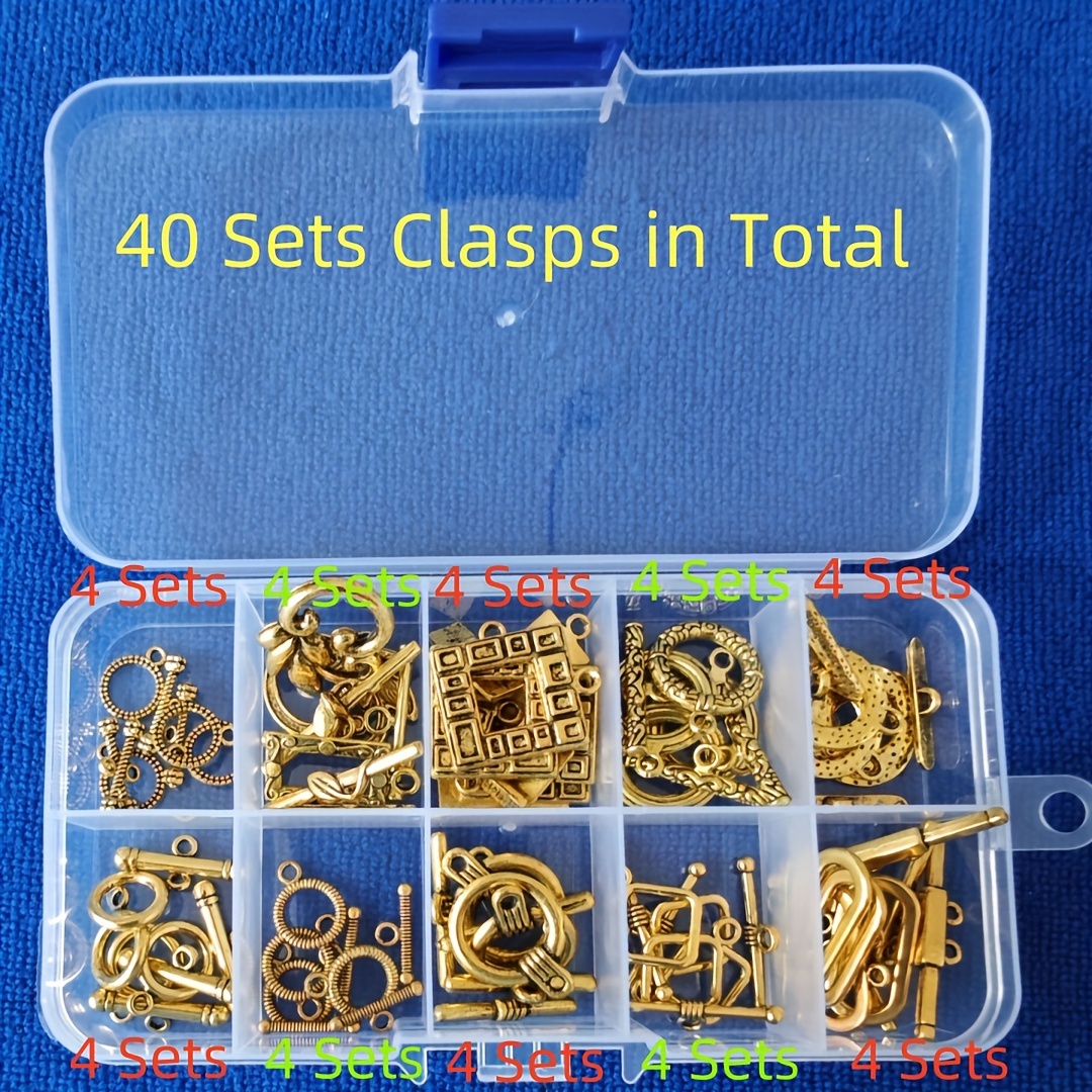 E-shop 40 Sets Vintage Gold- / Silberfarbene Metall-Mischlose Verschlüsse für Schmuckherstellung in Aufbewahrungsbox