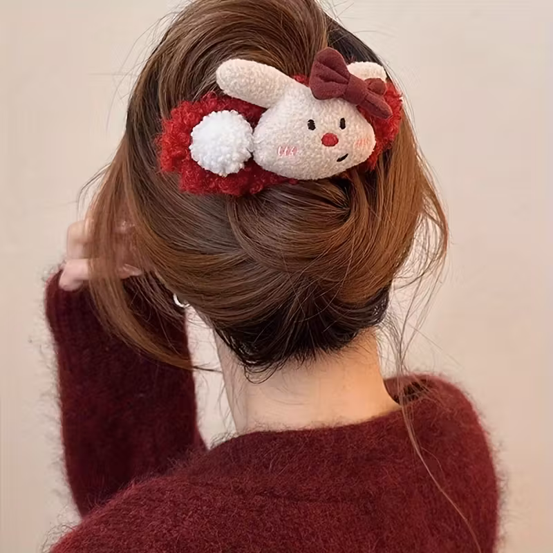korean version of the versatile cute plush panda rabbit large bb clip for women 2024 new high end sweet versatile headband with duckbill clip Product details 8