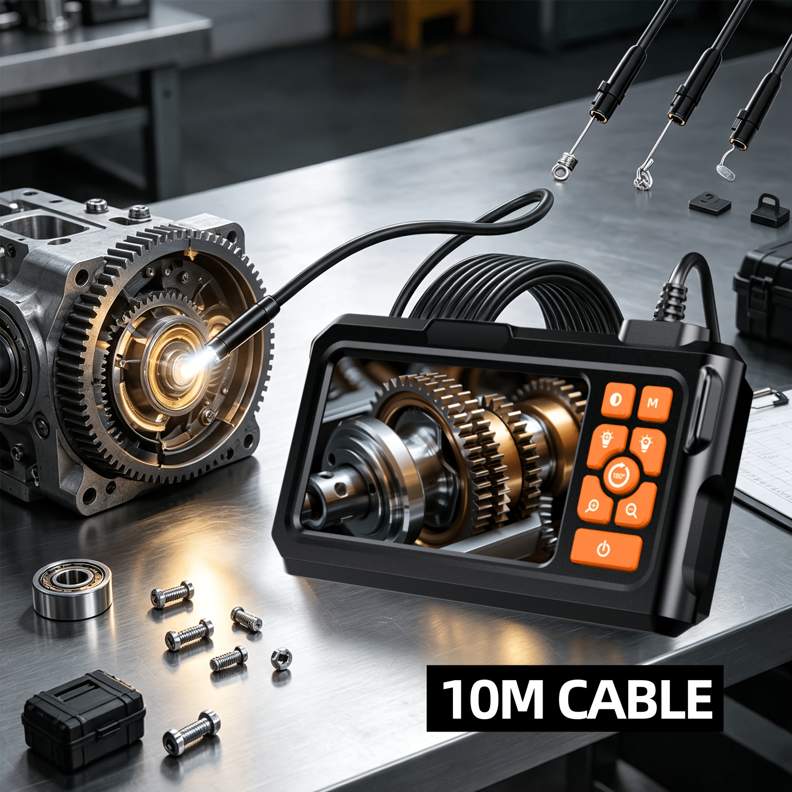 TEMU Industrial Endoscope, 4.3-inch Ips Screen, 1080p Hd Inspection Camera, 8 Adjustable Led Lights, Semi-rigid Cable, Ip67, Pipe Inspection And