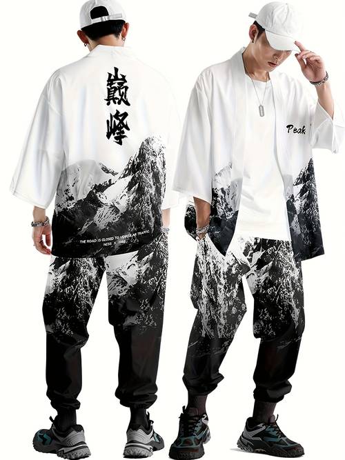 original cartoon kimono suit 3d text pattern casual trendy men adults back to school 3d printing