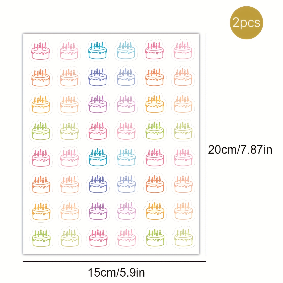 Image of 2pcs Mini Birthday Cake Planner Stickers, Happy Birthday Icon Decals, Party Cake Decorations, Disposable Paper Stickers, Multicolor, 5.9x7.9 Inches, Gifts