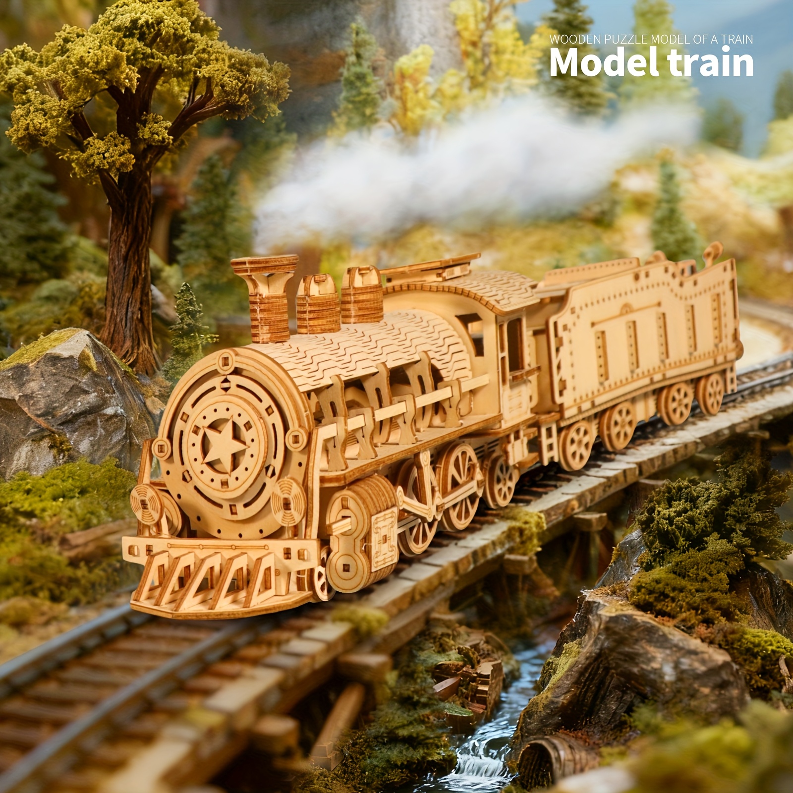 TEMU 3d Wooden Puzzle Mechanical Train Model Kits Brain Teaser Puzzles Vehicle Building Kits Unique Gift On Birthday Christmas Day