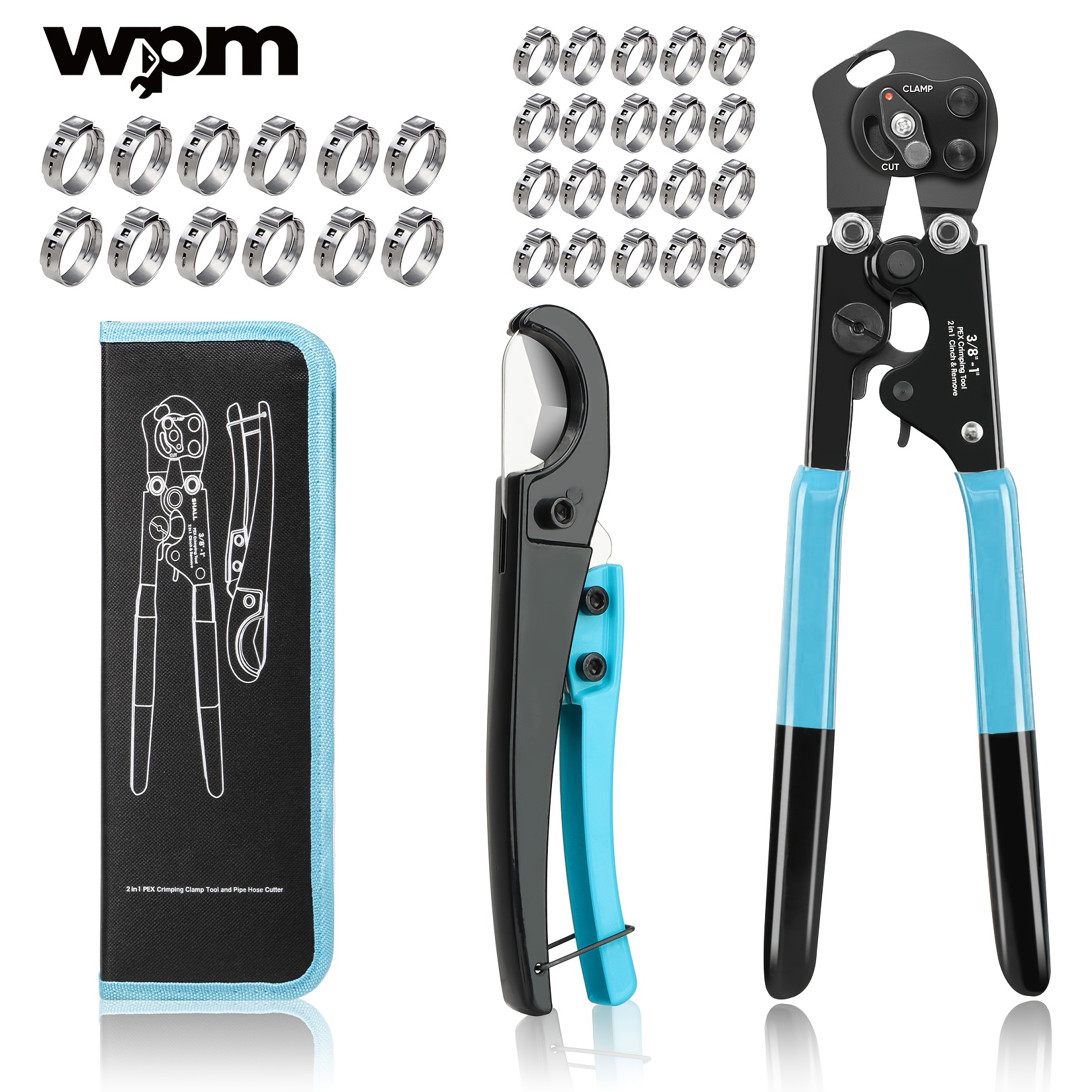 TEMU Pex Crimping Clamp Cinch Tool And Pipe Hose Cutter, Pipe Fitting Crimper Tool Kit F2098 For 3/8" To 1" Stainless Steel Clamps Including 20pcs