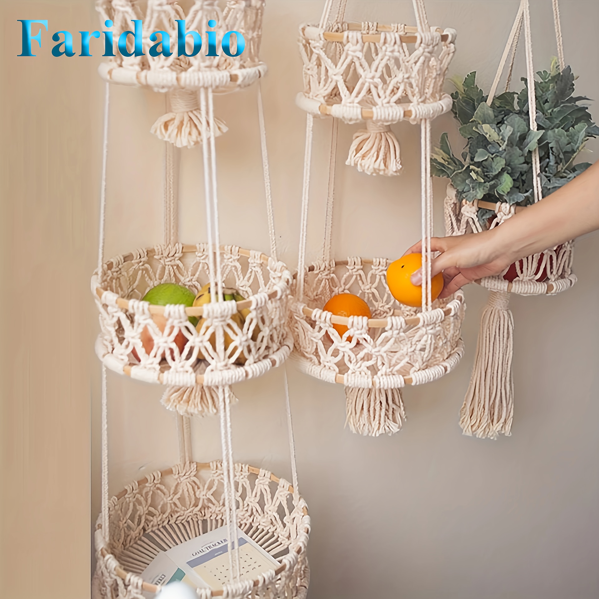 

1pc Macrame Hanging Storage Basket, Rope Fruit And Vegetable Wall Basket, Scandinavian Plant Holder, Home Kitchen Decor Outdoor Storage