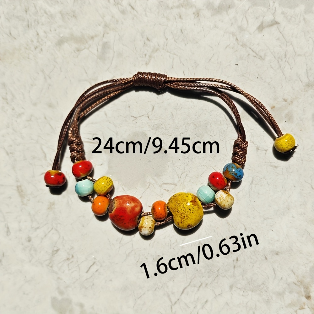 colorful love heart charm bracelet retro traditional chinese ethnic style colorful ceramic bead bracelet jewelry accessories details 5