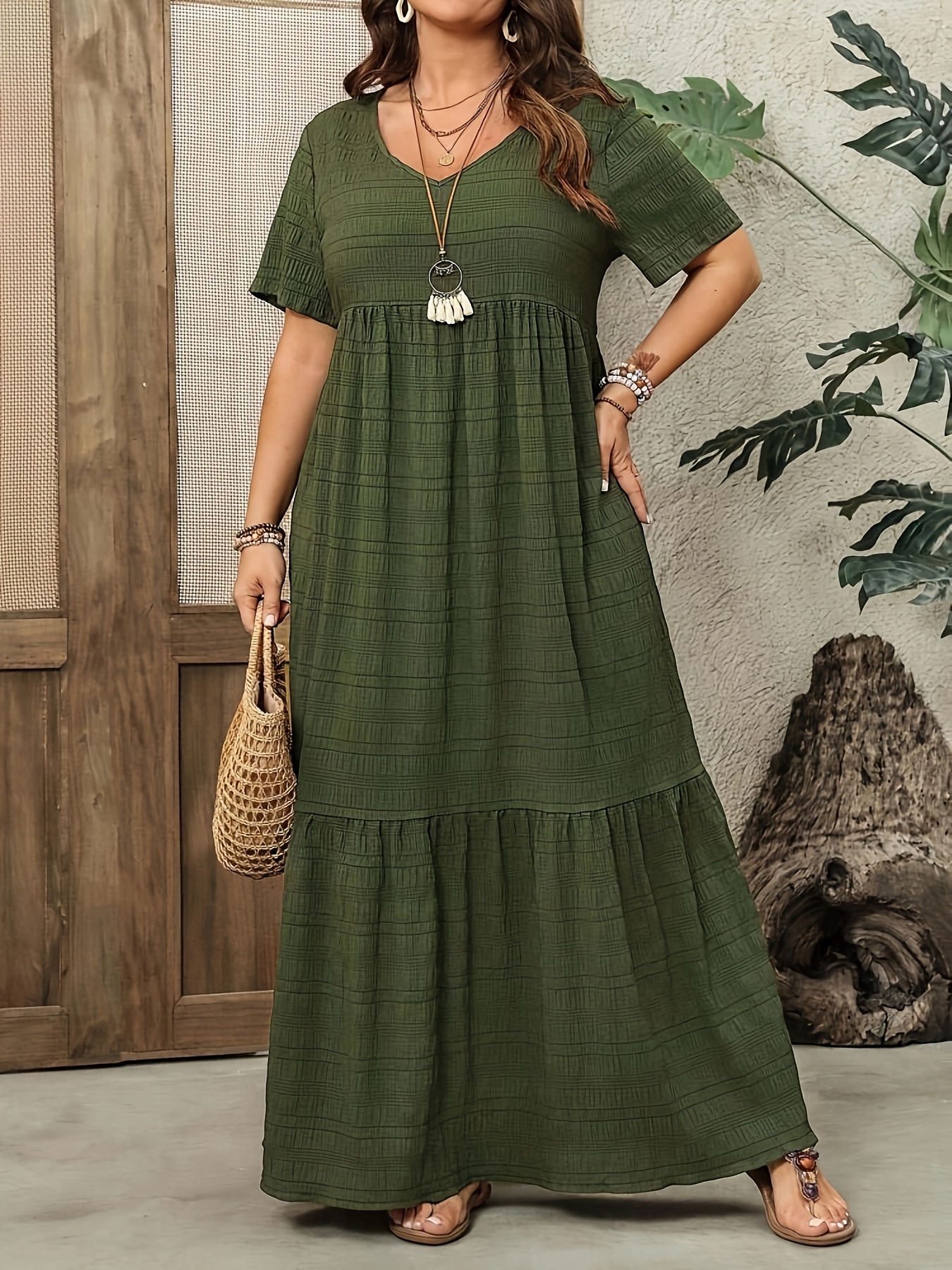 chinese dress ladies Split Long Maxi Dress Army Green / 3XL