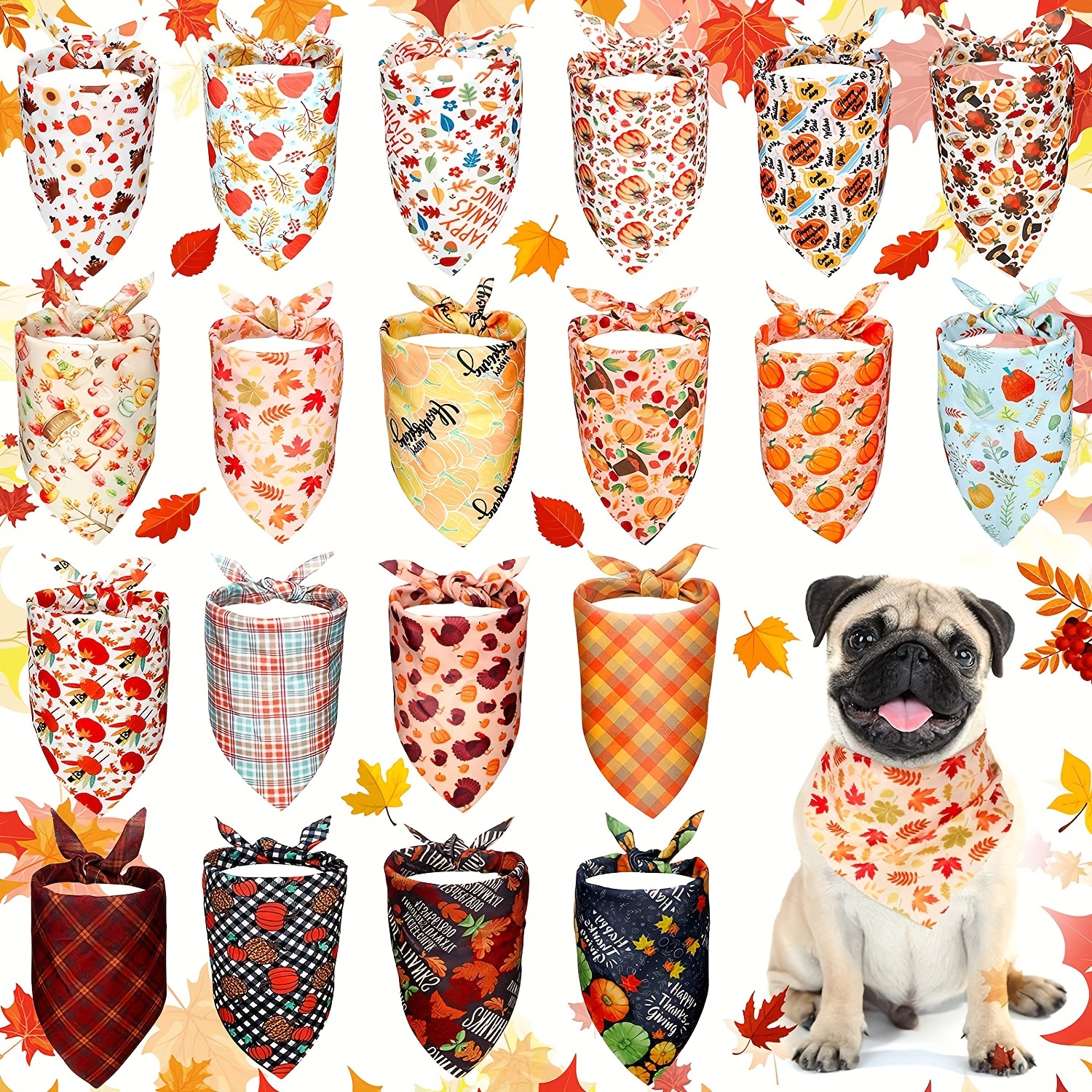 

20pcs Thanksgiving Dog Bandanas, Dog Triangle Scarf Holiday Dog Bibs Bandanas For Dog Accessories