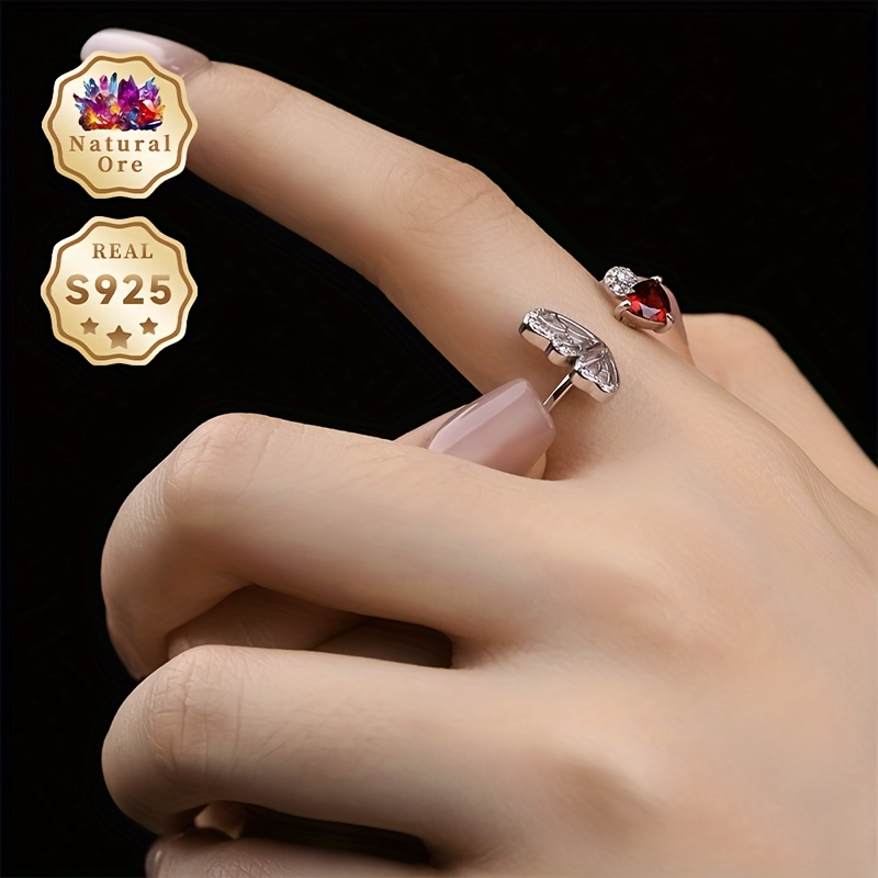 Women's S925 Silver Adjustable Open Gemstone Ring