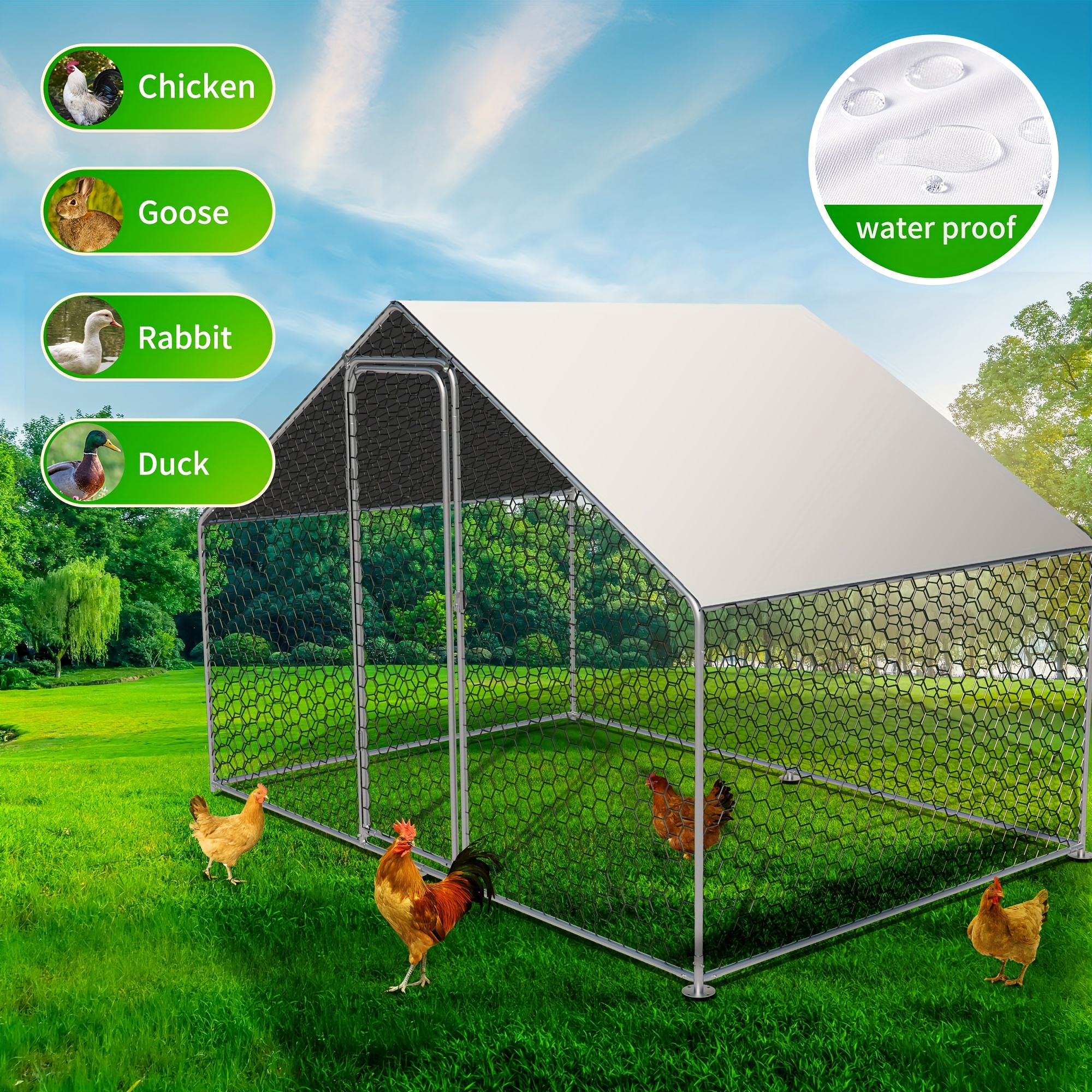 

Large Chicken Coop Big Metal Chicken House Chicken Pen With Waterproof Cover, Anti-ultraviolet Cover For Outdoor Use