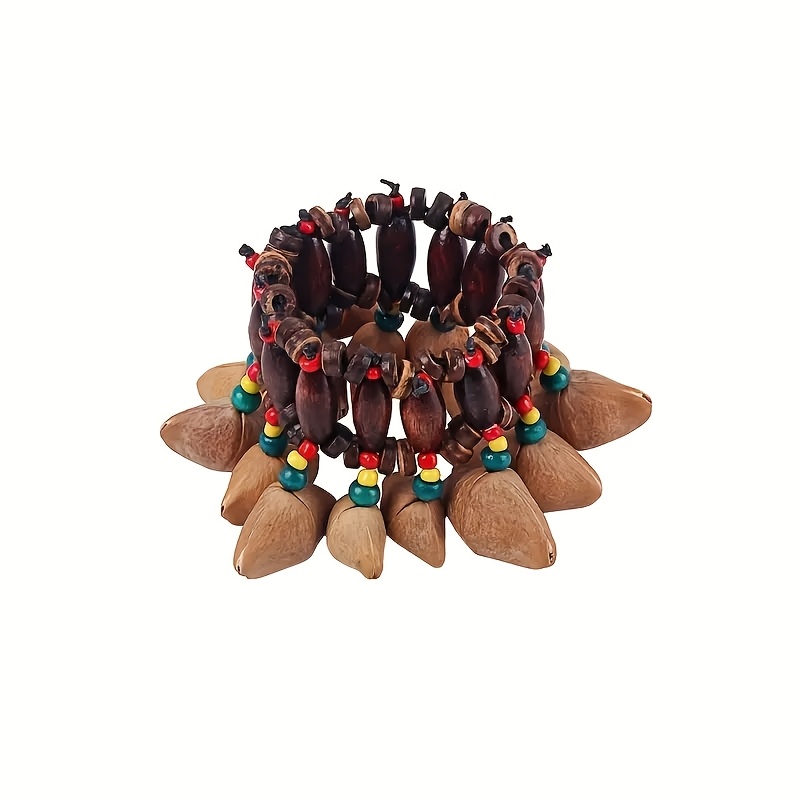 

1pc Handcrafted African Wrist Bell - Multicolor Beaded Nut Shell Percussion Instrument For Drumming And Ukulele Accompaniment