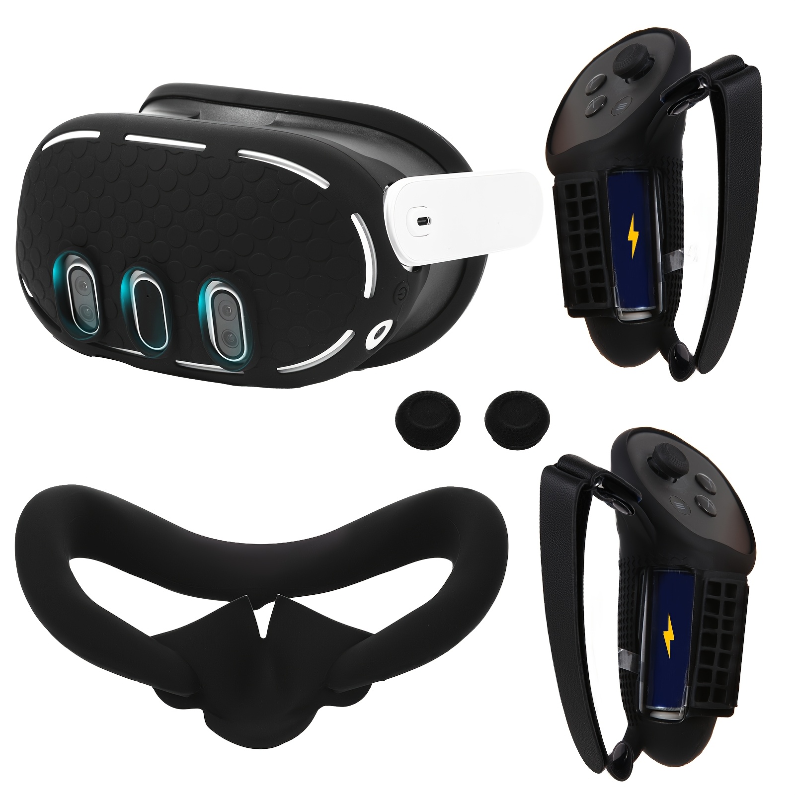 TEMU 4pcs Vr Silicone Case Kit Accessories For 3, Vr Controller Grip Cover, Vr Shell Cover, Vr Silicone Face Pad, Vr Thumbstick Cover