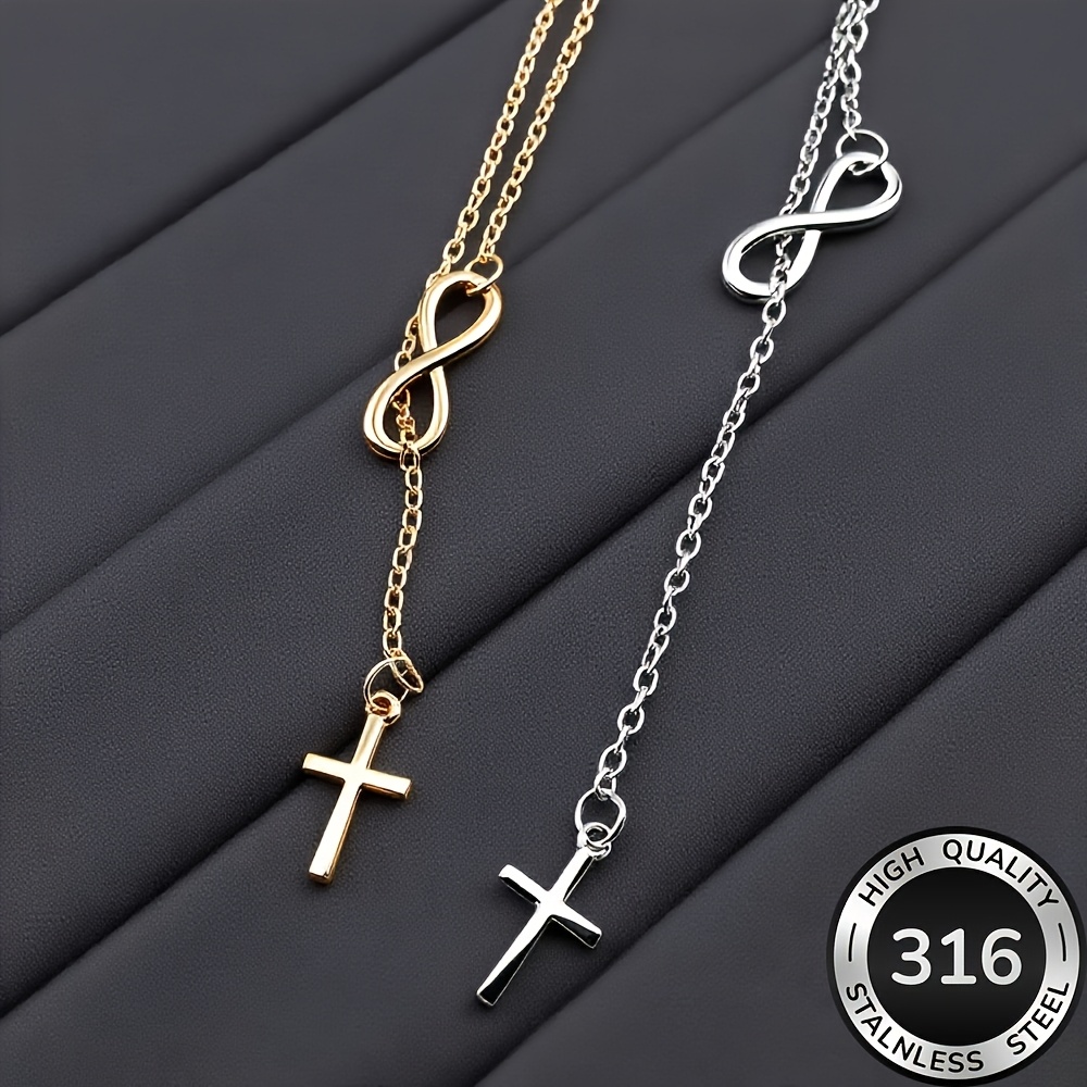 collier croix dorée en acier inoxydable de haute qualité,   à la décoloration, simple et élégant, adapté au port   ou aux  , accessoire de bijouterie tendance pour femmes, un cadeau délicat   Détails du produit 4