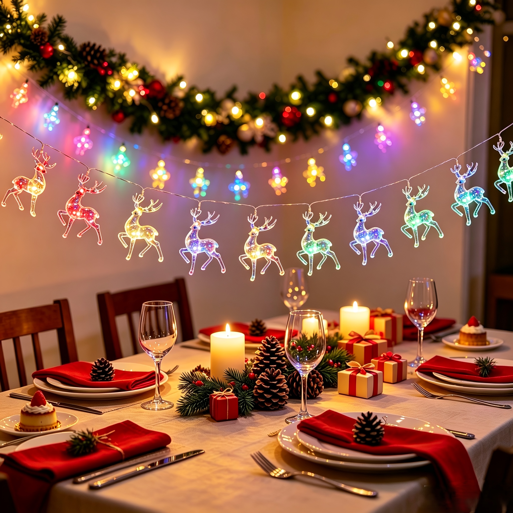 TEMU 1pc 200cm 10-led Christmas Reindeer String Lights, In Multicolor And Warm White, Indoor String Lights For Home, Bedroom, Holiday Parties,