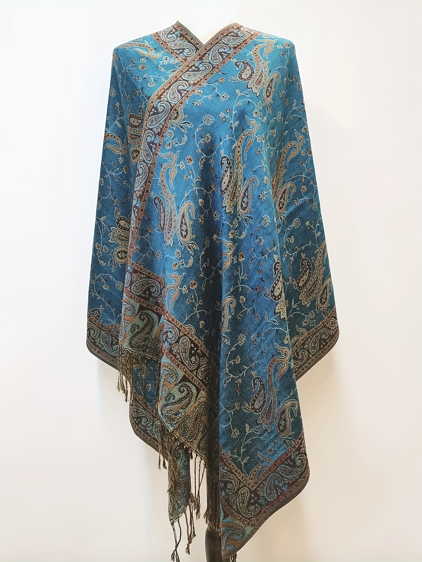 Plus Size, Plus-size Autumn/winter Faux Vintage Paisley Jacquard Versatile Fringe Scarf Shawl Coat