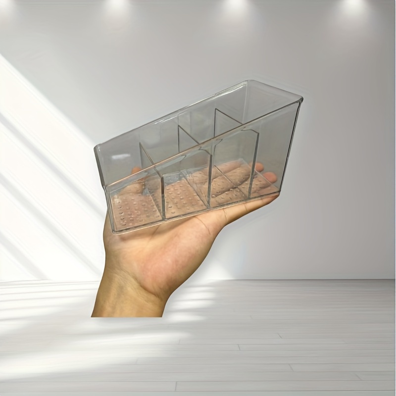 clear acrylic remote control holder desk organizer 4 compartment makeup brush pen storage lightweight polished square design for home   dorm space saving desktop organizer remote control storage dorm room essentials modern aesthetic sleek construction   sturdy construction office workers Product details 4