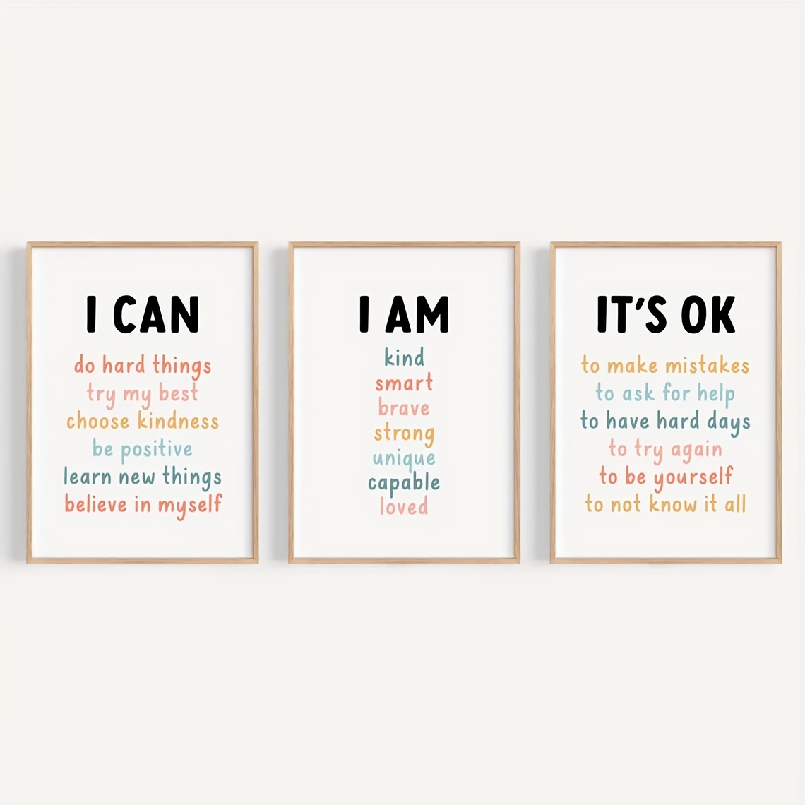 E-shop 2D Flach, 2D Flach, 3er-Pack Affirmationen, Tägliche Wandkunst für positives Denken, "Ich bin, ich kann" Motivationsphrasen, Klassenzimmer Deko