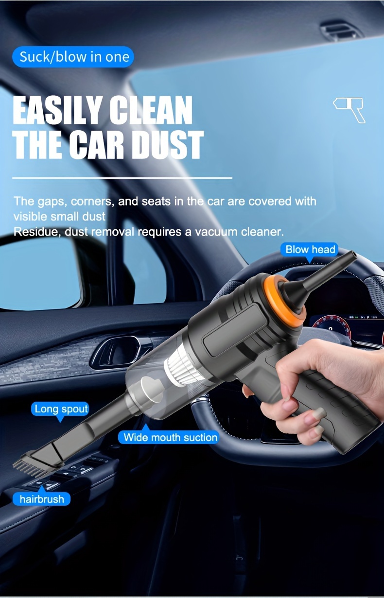 Portable cordless handheld vacuum with rechargeable battery and strong 5KPa suction, ideal for cars, homes, and offices