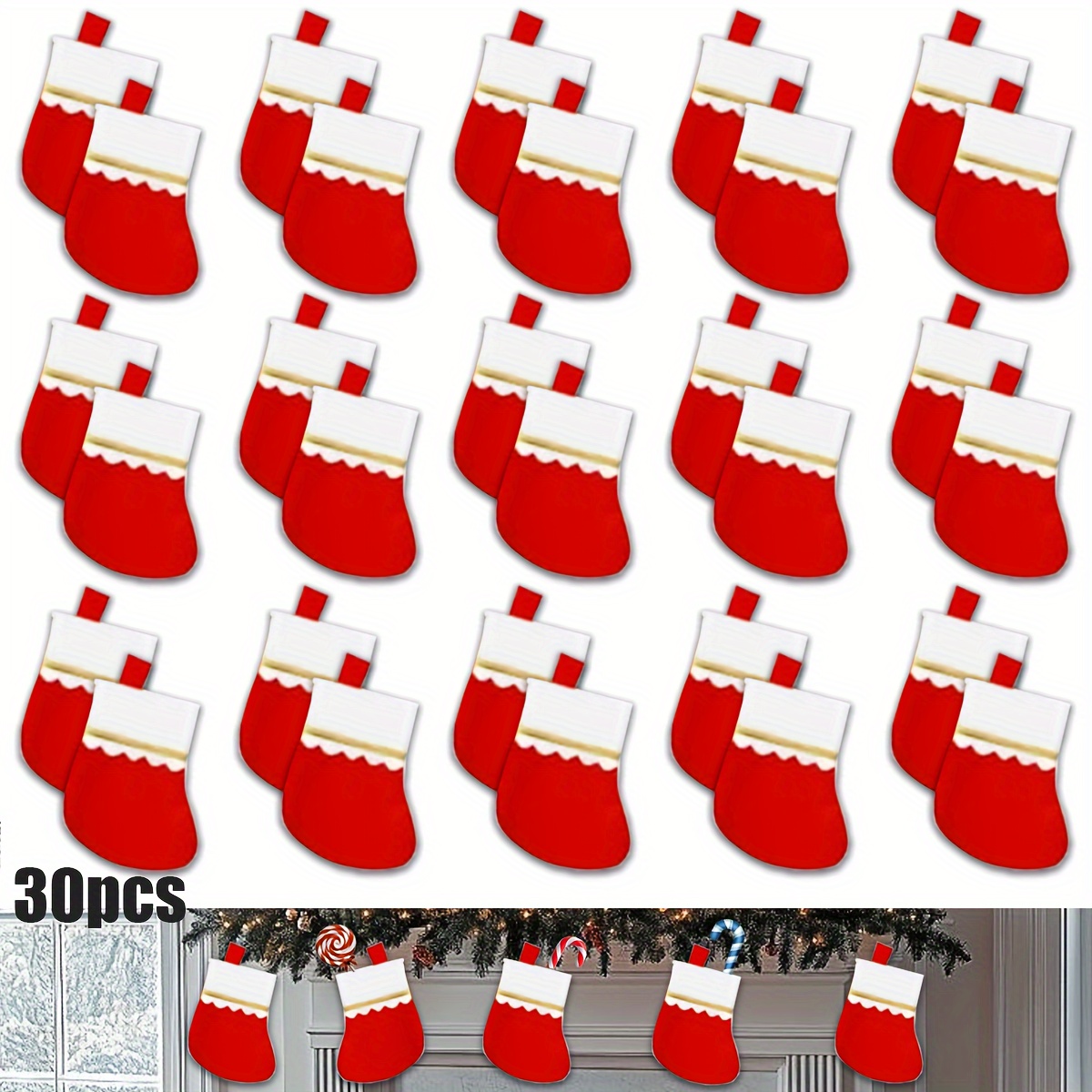 

30- 15cm Christmas Stockings , Small Size, , No Needed, For Home & Kitchen Use